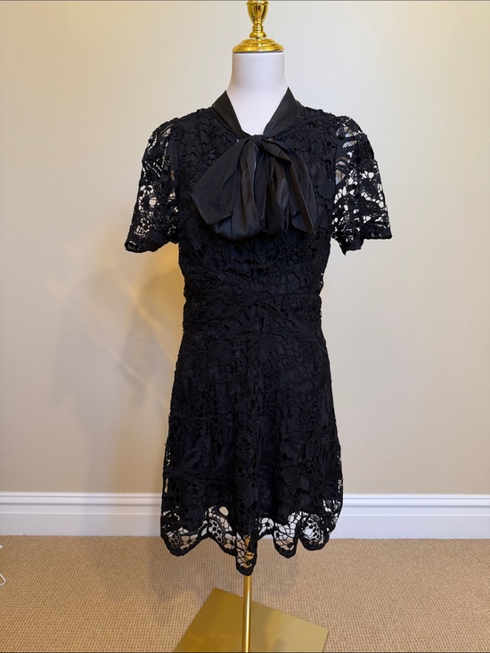 Sugarlips Dresses & Skirts - SugarLips Black Lace Bow Neck Mini Dress NWT Size M Crochet A-Line Party Dress